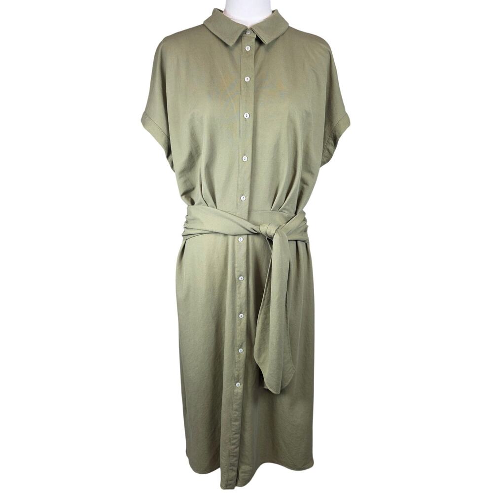 MNG XL Green Button-Up Cap Sleeve Beltedโ Dress